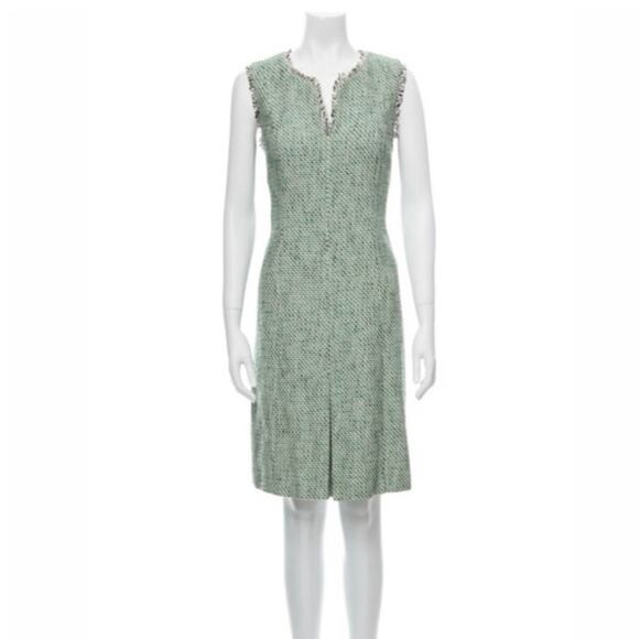 Karl Lagerfeld Green Tweed Fringe Sheath Dress Sz 12 - Picture 2 of 16